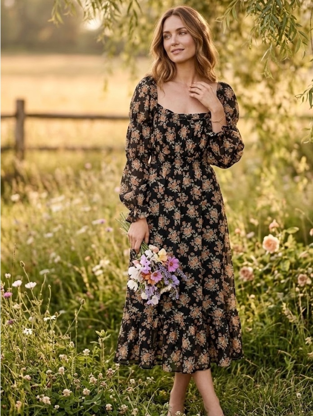 🌸 🖤Anthropologie Cottagecore! ASTR The Label Floral Midi Dress Size Small 🖤🌸